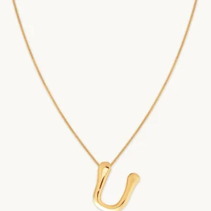 U Initial Bold Pendant Necklace in Gold