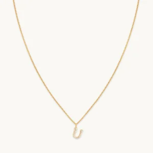 U Initial Pavé Pendant Necklace in Gold