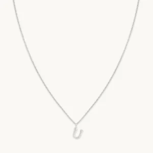 U Initial Pavé Pendant Necklace in Silver