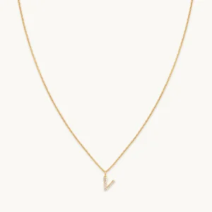 V Initial Pavé Pendant Necklace in Gold