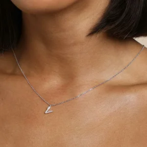 V Initial Pavé Pendant Necklace in Silver