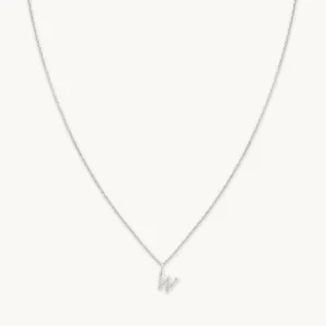 W Initial Pavé Pendant Necklace in Silver