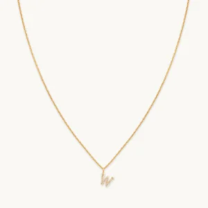 W Initial Pavé Pendant Necklace in Gold