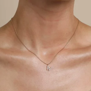W Initial Pavé Pendant Necklace in Gold