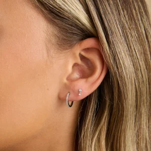 White Topaz Bezel Charm Piercing Stud in Solid White Gold