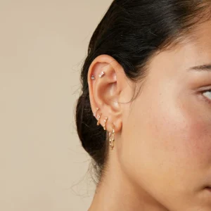 White Topaz Cluster Piercing Stud in Solid Gold