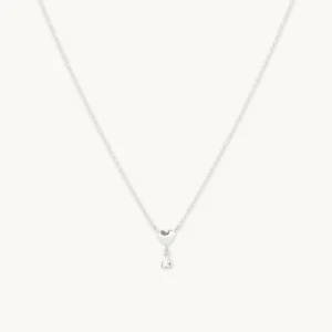 White Topaz Heart Pendant Necklace in Solid White Gold