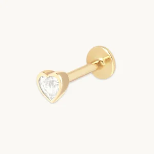 White Topaz Heart Piercing Stud in Solid Gold