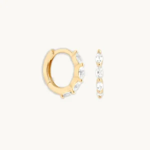 White Topaz Marquise Huggies in Solid Gold