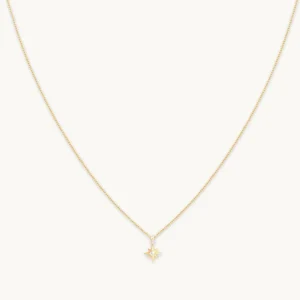 White Topaz Star Pendant Necklace in Solid Gold