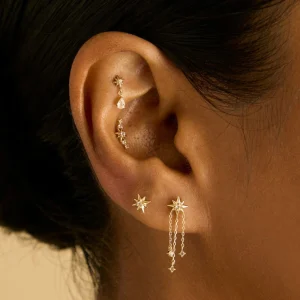 White Topaz Star Studs in Solid Gold