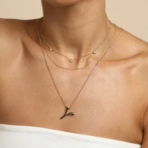 Y Initial Bold Pendant Necklace in Gold